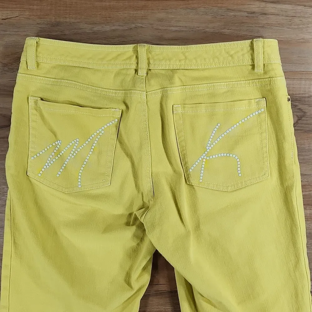 🔸️Michael Kors Yellow Studded Pocket Denim Jeans Size 8